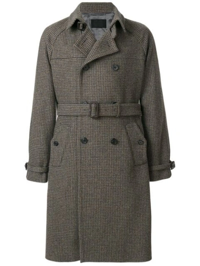 Shop Prada Belted Double Breasted Coat - Multicolour