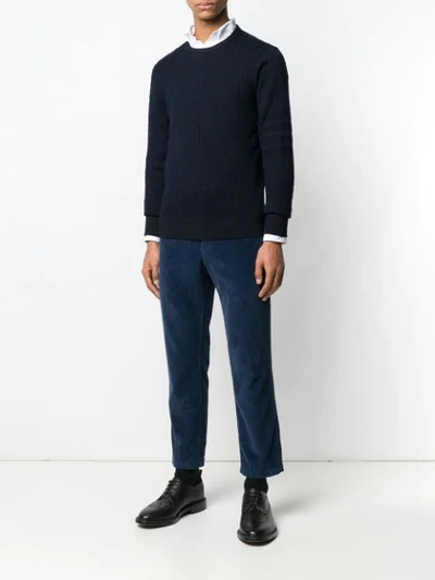 Shop Thom Browne Cable Knit Jumper In Blue