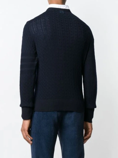 Shop Thom Browne Cable Knit Jumper In Blue