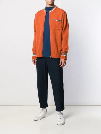 Shop Anglozine Zipped Fitted Cardigan In Orange