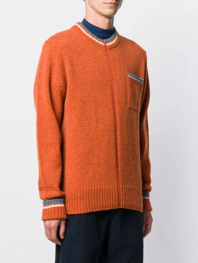 Shop Anglozine Zipped Fitted Cardigan In Orange