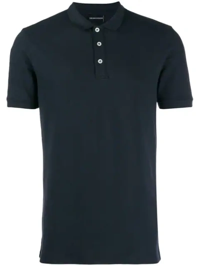 Shop Emporio Armani Logo Embroidered Polo Shirt In Blue