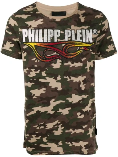 Shop Philipp Plein Camouflage Print T-shirt In Green