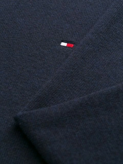 Shop Tommy Hilfiger Logo Embroidered Cardigan In Blue