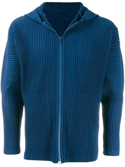 Shop Issey Miyake Homme Plissé  Pleated Hooded Jacket - Blue
