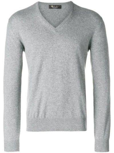 Shop Loro Piana Fine Knit V-neck Sweater - Grey