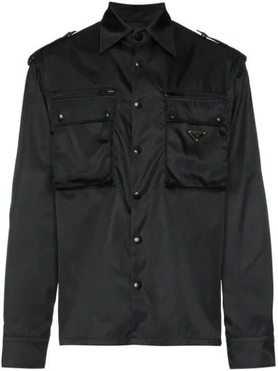 PRADA LOGO PLAQUE SHIRT JACKET - 黑色