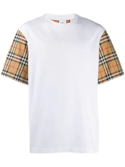 Shop Burberry Checked Sleeves T-shirt In White