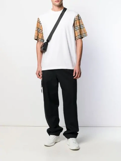 Shop Burberry Checked Sleeves T-shirt In White