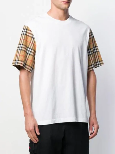 Shop Burberry Checked Sleeves T-shirt In White