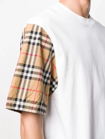 Shop Burberry Checked Sleeves T-shirt In White