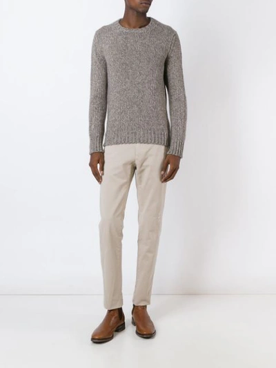 Shop Zanone Fisherman Knit Sweater - Brown