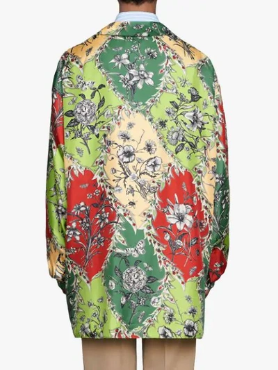 Shop Gucci Oversize Printed Silk Bowling Shirt In Green