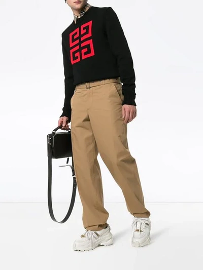 Shop Givenchy Logo Embroidered Sweater In 009 Black Red