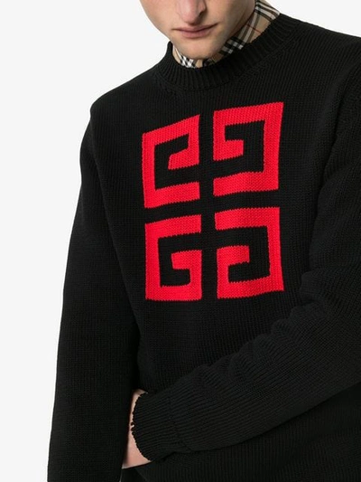 Shop Givenchy Logo Embroidered Sweater In 009 Black Red