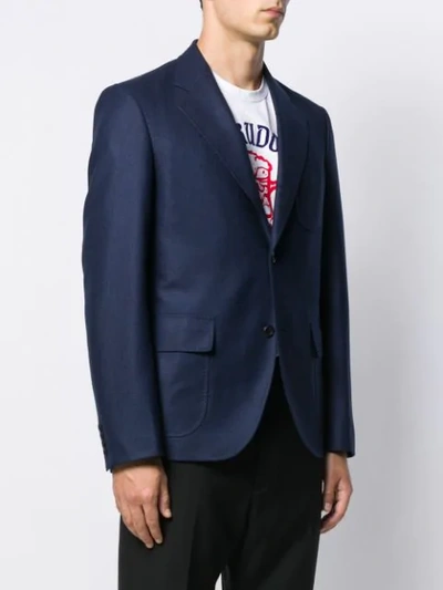 Shop Junya Watanabe Textured Blazer Jacket In Blue