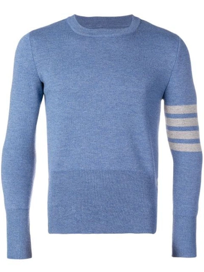 Shop Thom Browne 4-bar Milano Stitch Merino Pullover In 450 Blue