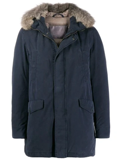 Shop Herno Fur-collar Parka Coat In 9201 Blue