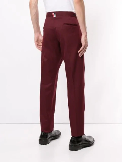 Shop Thom Browne Rwb Stripe Detail Slim-fit Trousers In Red