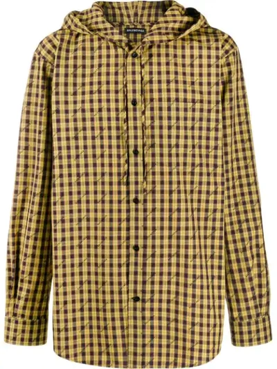 Shop Balenciaga Checked Hooded Shirt In Yellow