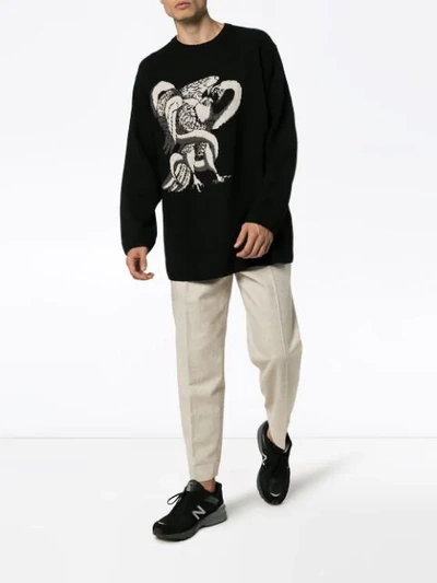 Shop Yohji Yamamoto Intarsia Knit Jumper In Black