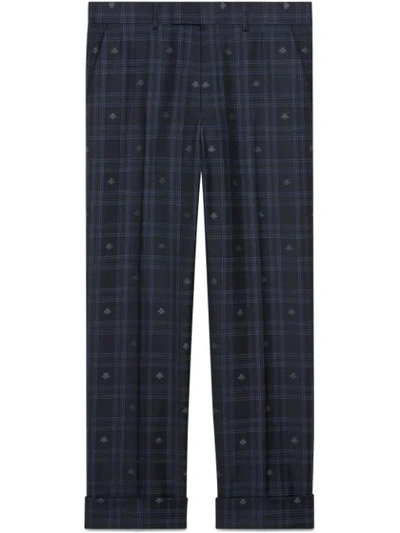 Shop Gucci Tailored Bee Check Pant In Blue