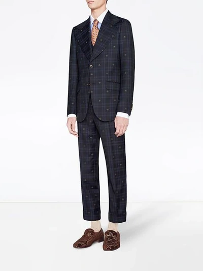 Shop Gucci Tailored Bee Check Pant In Blue