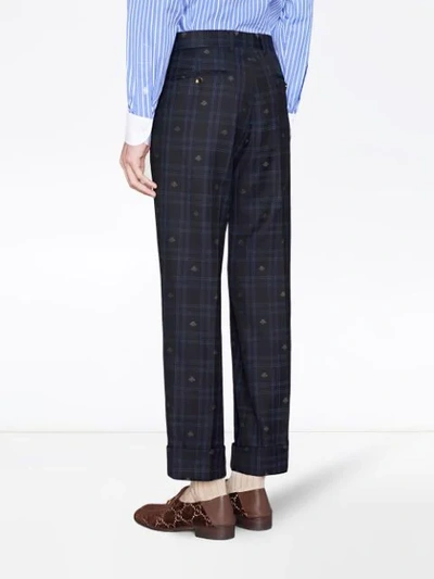 Shop Gucci Tailored Bee Check Pant In Blue