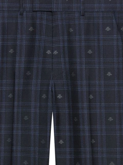 Shop Gucci Tailored Bee Check Pant In Blue