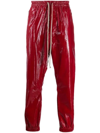 Shop Rick Owens Wet Look Track Pants In Red