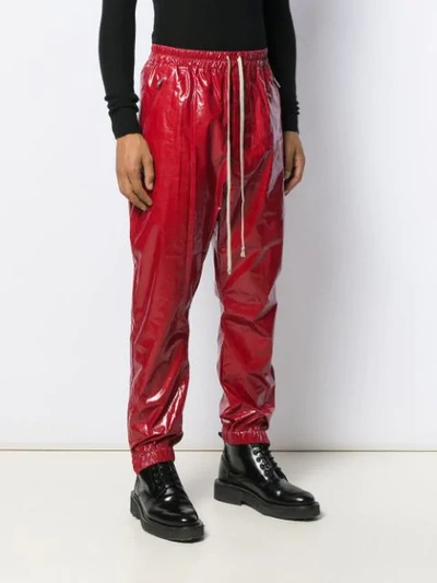 Shop Rick Owens Wet Look Track Pants In Red