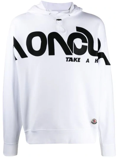 Shop Moncler Logo Print Hoodie In White