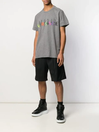 Shop Versace Embroidered Logo T-shirt In Grey