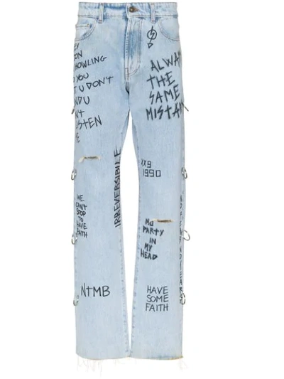 Shop Faith Connexion Graffiti-print Jeans In Blue