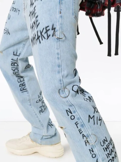 Faith Connexion Graffiti Print Loose Fit Jeans In 460 Indigo 