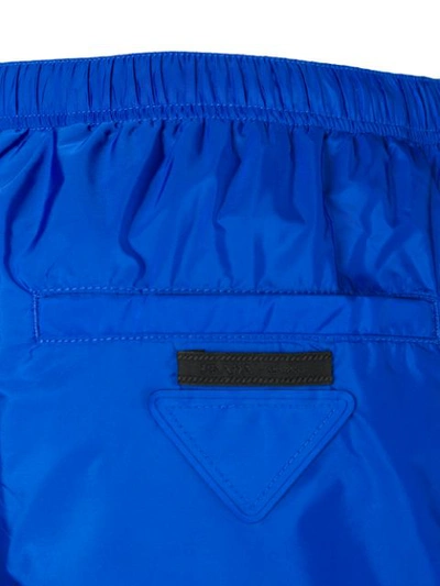 Shop Prada Logo Patch Running Shorts In Blue