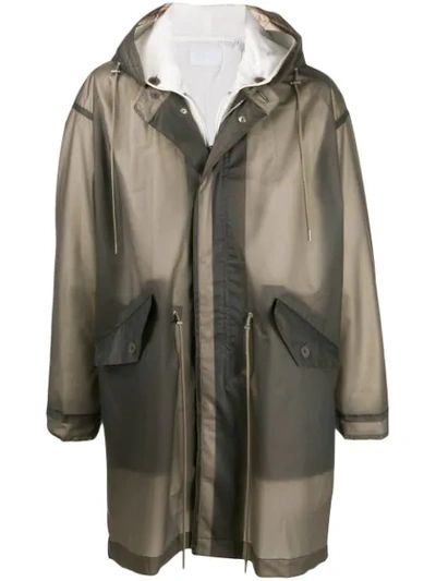 Shop Helmut Lang Transparent Hooded Parka In Grey