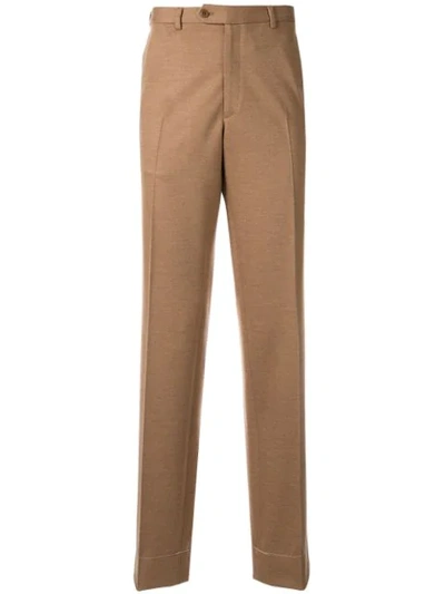 Shop Brioni Creased Straight Leg Trousers In Brown