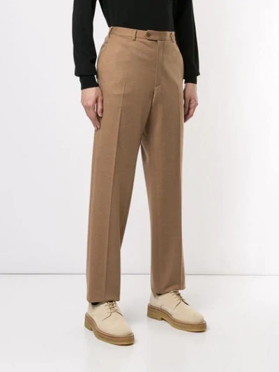 Shop Brioni Creased Straight Leg Trousers In Brown