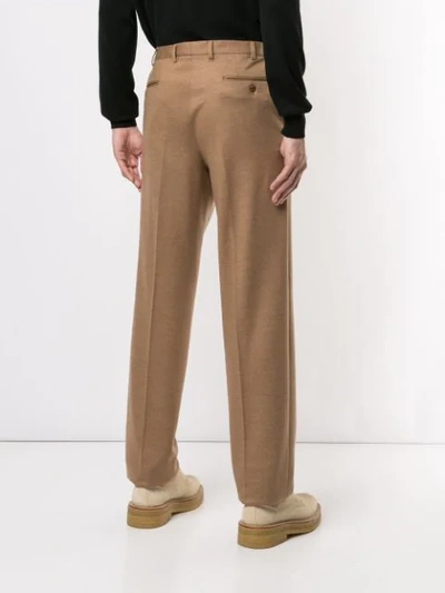 Shop Brioni Creased Straight Leg Trousers In Brown