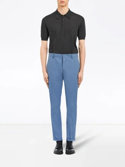 Shop Prada Slim-fit Washed Trousers In Blue