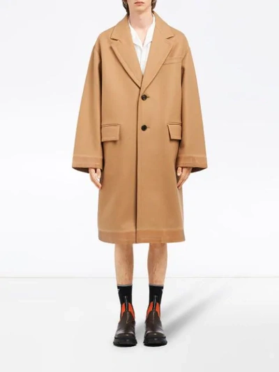 Shop Prada Buttoned Coat - Neutrals