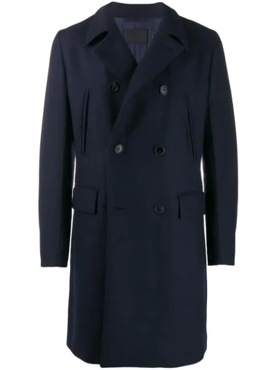 Shop Prada Double Breasted Coat In Blue