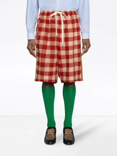 Shop Gucci Oversize Check Pattern Shorts In Red