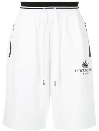 Shop Dolce & Gabbana Drawstring Logo Patch Shorts In White