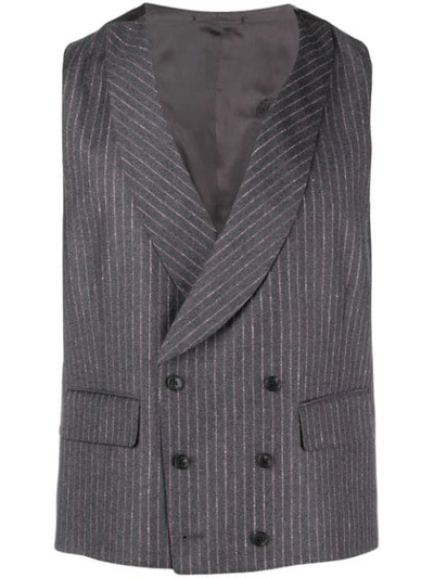 Shop Gabriele Pasini Striped Double Breasted Waistcoat - Grey