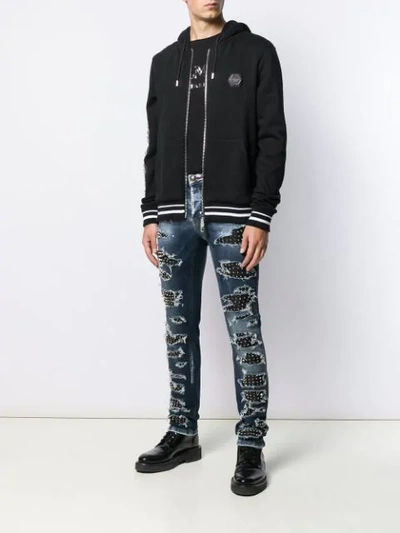 Shop Philipp Plein Cowboy Zipped Hoodie In Black