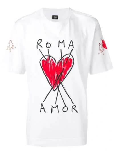 How nice Hover nitrogen Fendi Roma Amor T-shirt In White | ModeSens