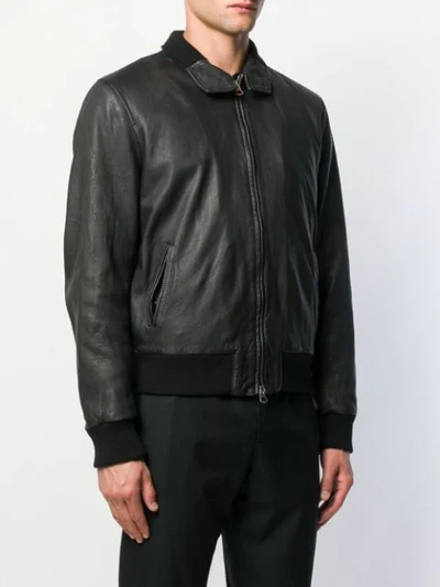 Shop Stewart Leather Bomber Jacket In Black