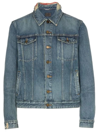 Shop Saint Laurent Distressed Denim Jacket In Blue